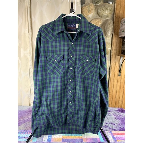 Wrangler Other - VTG Wrangler Mens 16.5x35 X-LongTails Western Pearl Snap Long-Sleeve Shirt Plaid